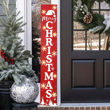 Lighted Merry Christmas Sign, 47.3" Illuminated Welcome Porch Sign for Front Door, Wooden Hanging Yard Signs Standing