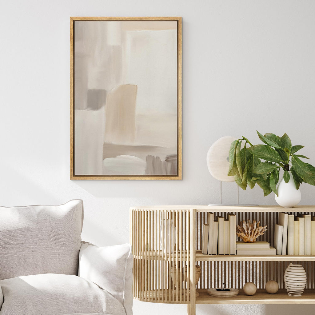 Framed Canvas Print Wall Art Minimalist Neutral Abstract Beige and Taupe Geometric Illustrations Minimalism