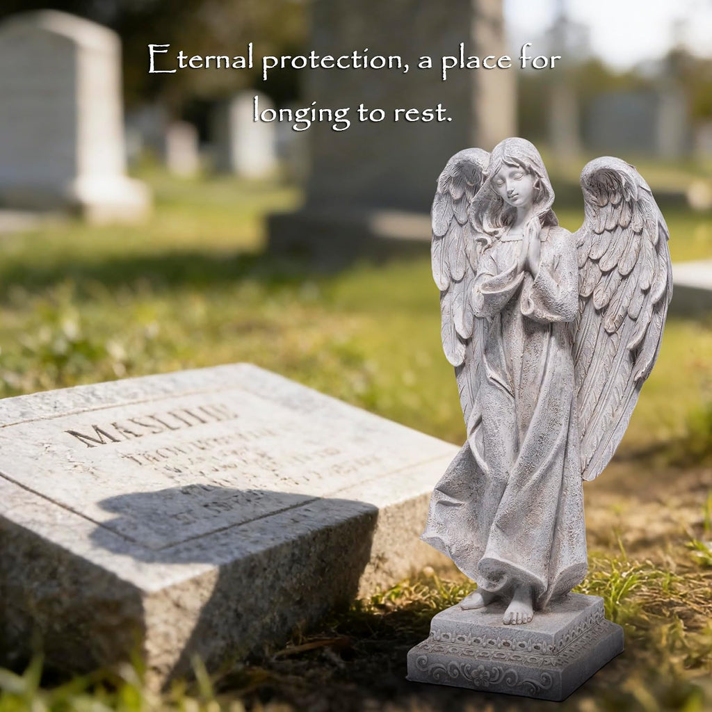 Praying Angel Garden Statue, Outdoor Memorial Angel Figurine for Garden Yard Lawn Patio, Resin Angel Sculpture