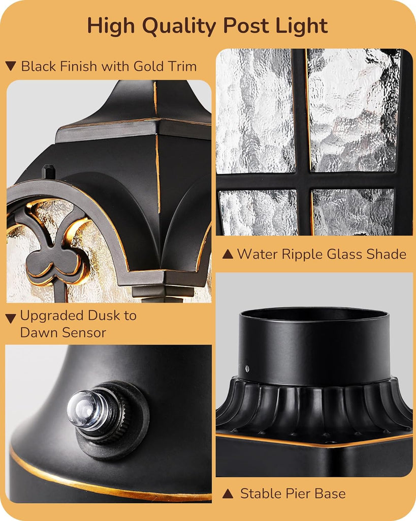 Large Size Dusk to Dawn Outdoor Post Light, 21.9'' H 120V Pole Light Fixture with Pier Mount Base