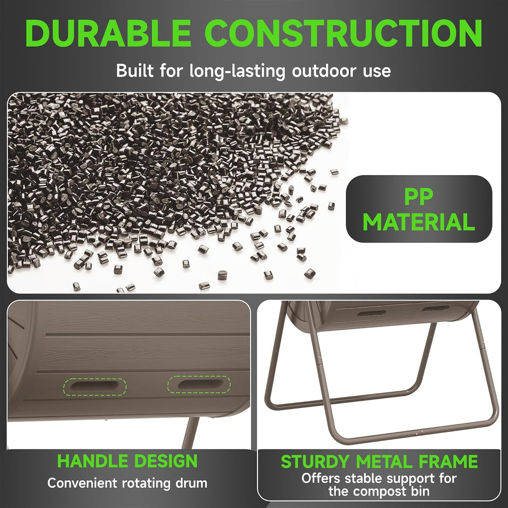 Dual Chamber Tumbling Composter, 43 Gallon Outdoor Tumbling Composter, Rotating Design with Renovate Doors and Steel
