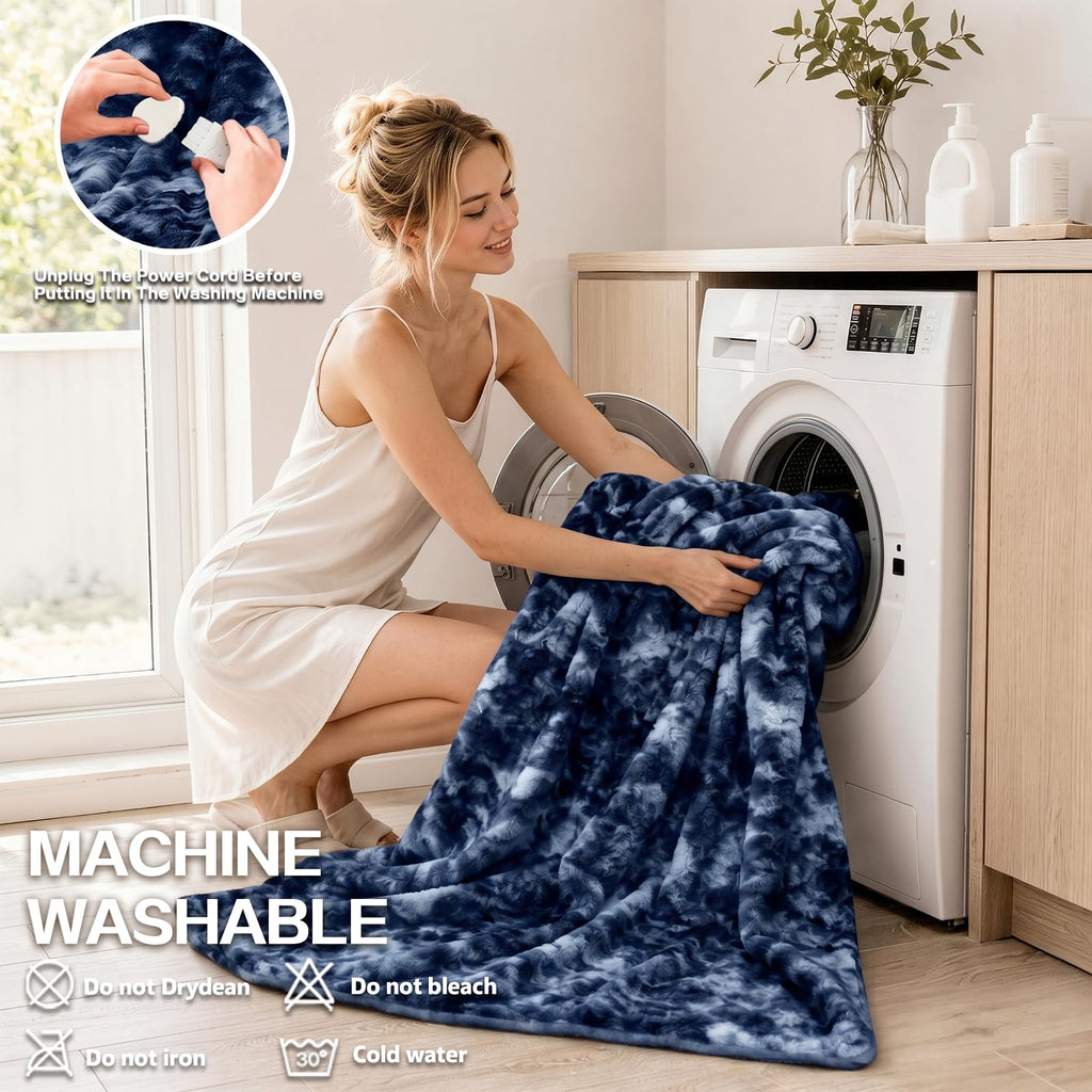 Electric Heated Blanket Throw Size 50"x60", Soft Sherpa Faux Fur Heating Blanket with 10 Adjustable Heat Settings