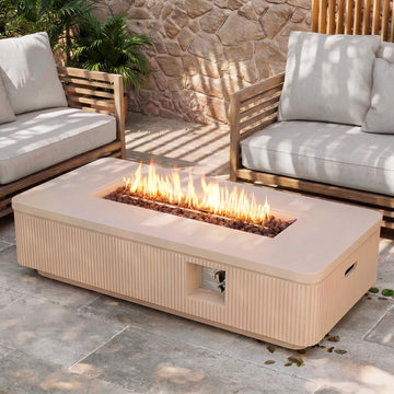 56" Propane Fire Pit Table - Outdoor Natural Gas Fire Pit for Outside Patio, Concrete Rectangle Firepit with