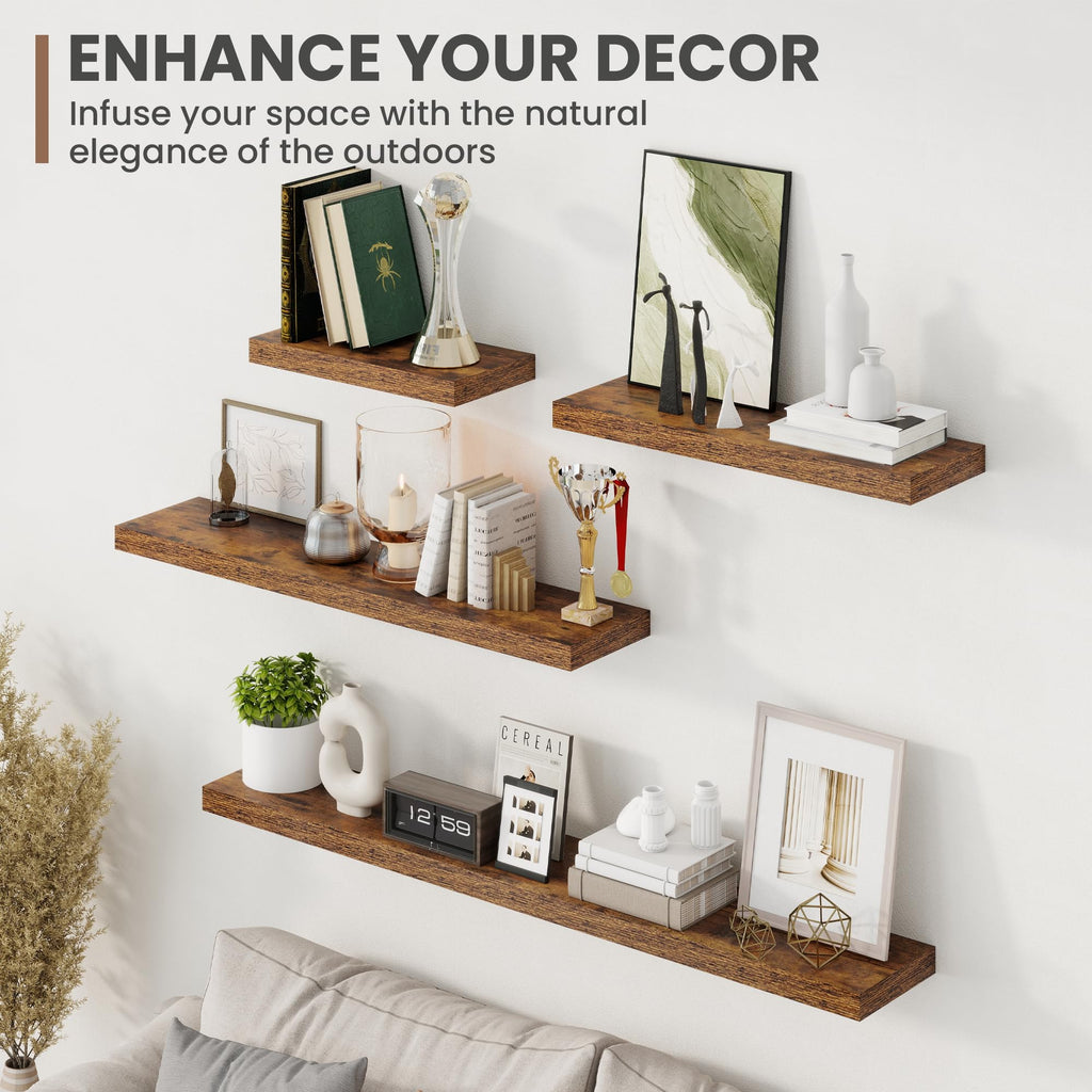 16 Inch Floating Shelves, 8 Inch Deep Floating Shelves for Wall, Hanging Shelf with Invisible Brackets, Deep Shelves