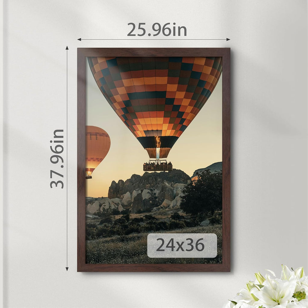 24x36 Poster Frame Walnut Woodgrain, with Plexiglass and Wall Mount | Poster Frames 24 x 36 inches or 24x36 Picture