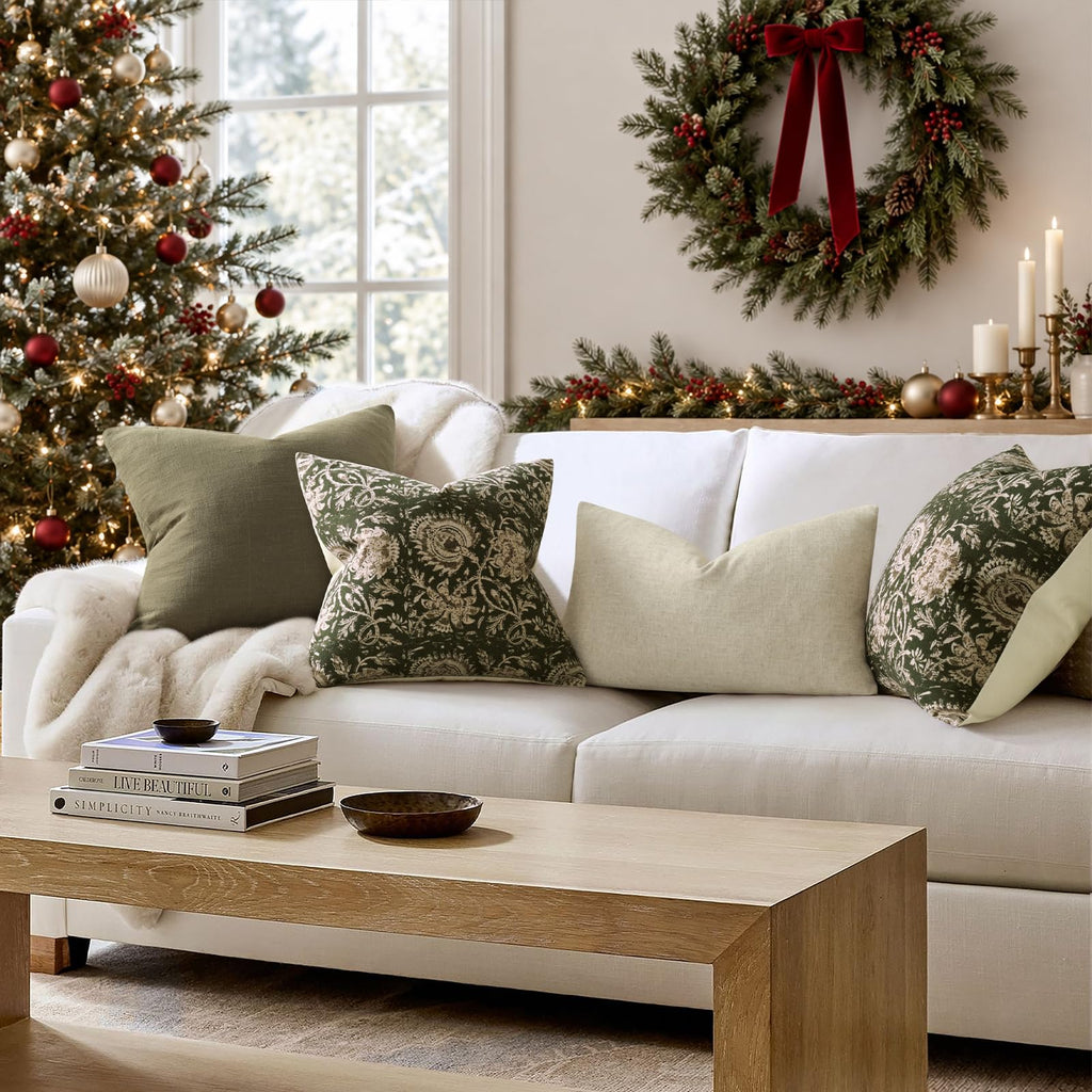 Christmas Pillow Covers 26x26 Set of 2 Printed Floral Throw Pillows Farmhouse Pillow Cases Vintage Decorative Cushion