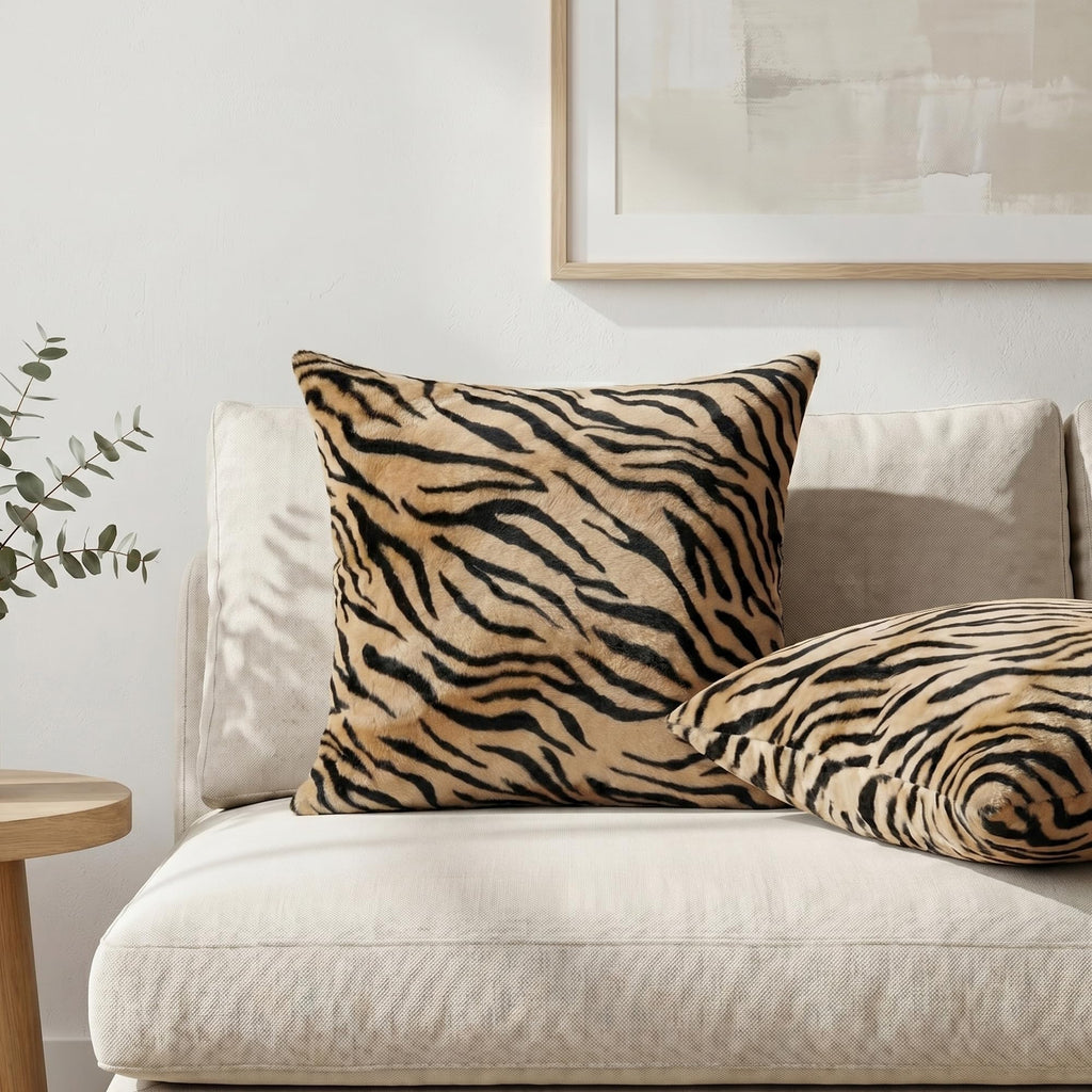 Tiger Print Velvet Boho Throw Pillow Covers 18x18, Animal Print Tiger Decor