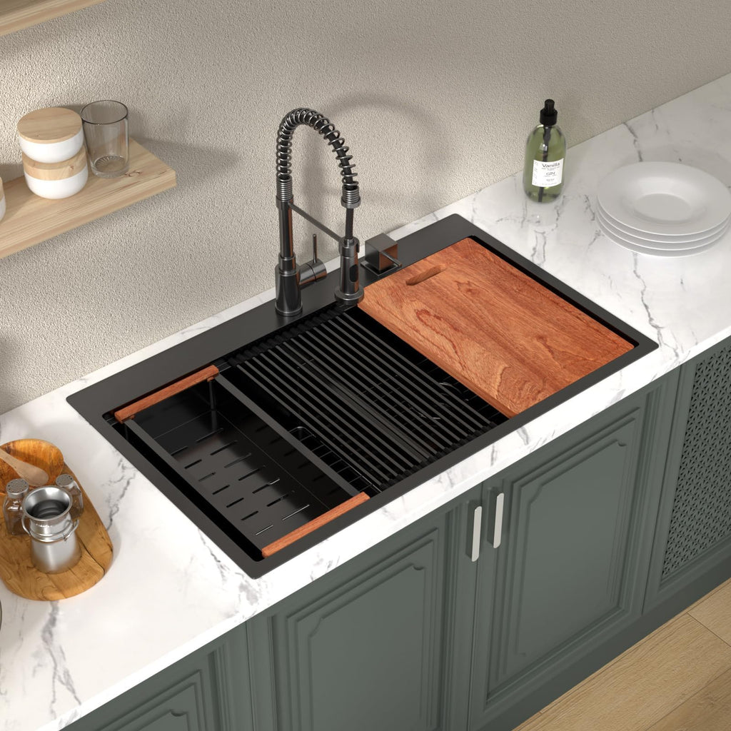33 Matte Black Double Bowl Kitchen Sink Drop In