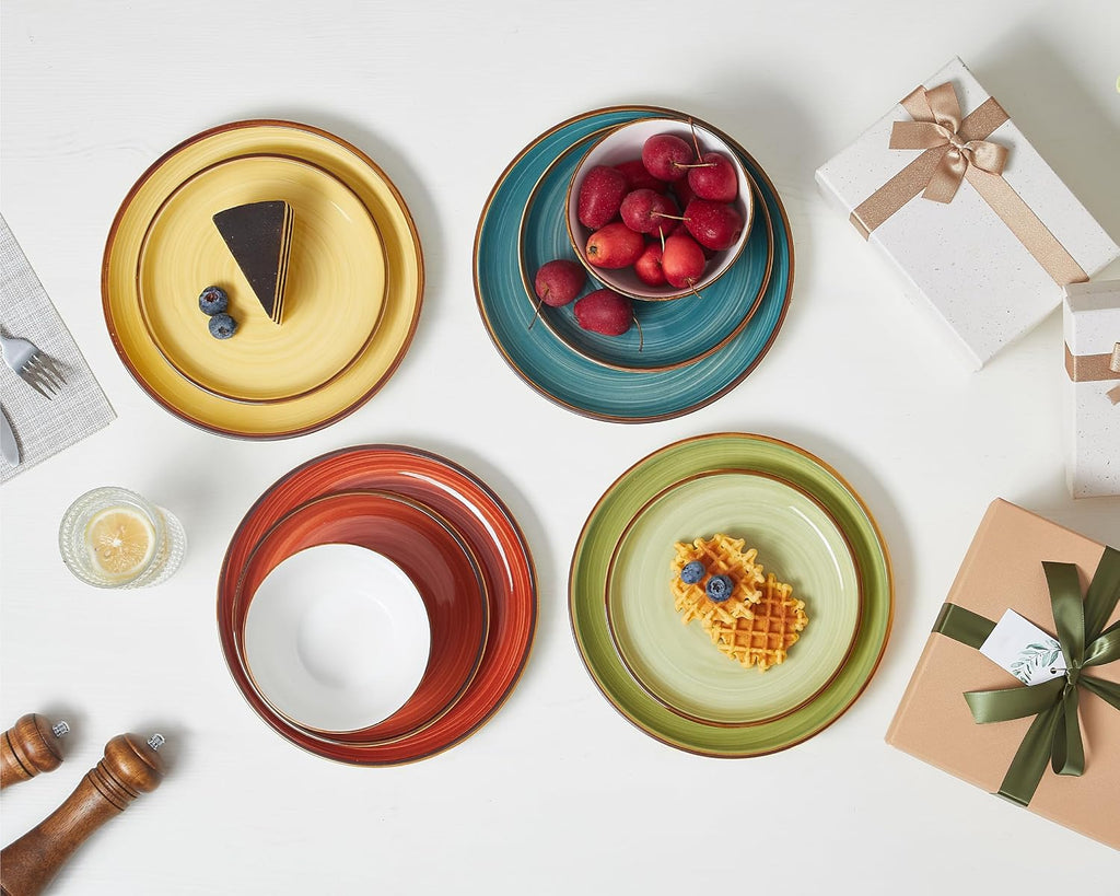 Plates and Bowls Set 12 Pcs,Stoneware Dinnerware Sets for 4 Microwavable,Oven & Dishwasher Safe Porcelain,Scratch
