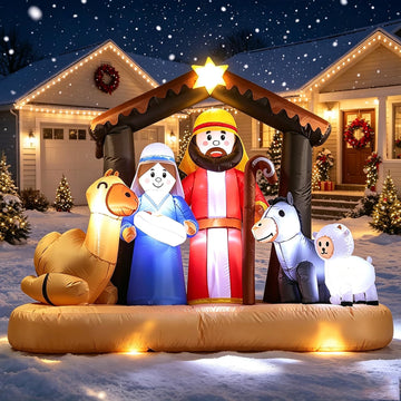 6FT Christmas Inflatables Nativity Scene Decoration with Build-in LEDs, Holy Family Christmas Blow up Yard