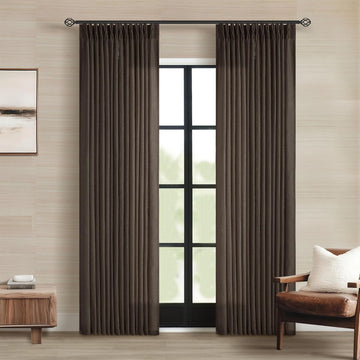 Dark Chocolate Pinch Pleated Linen Curtains 2 Panels for Living Room Bedroom Memory Training Shaped Semi Sheer Pleat