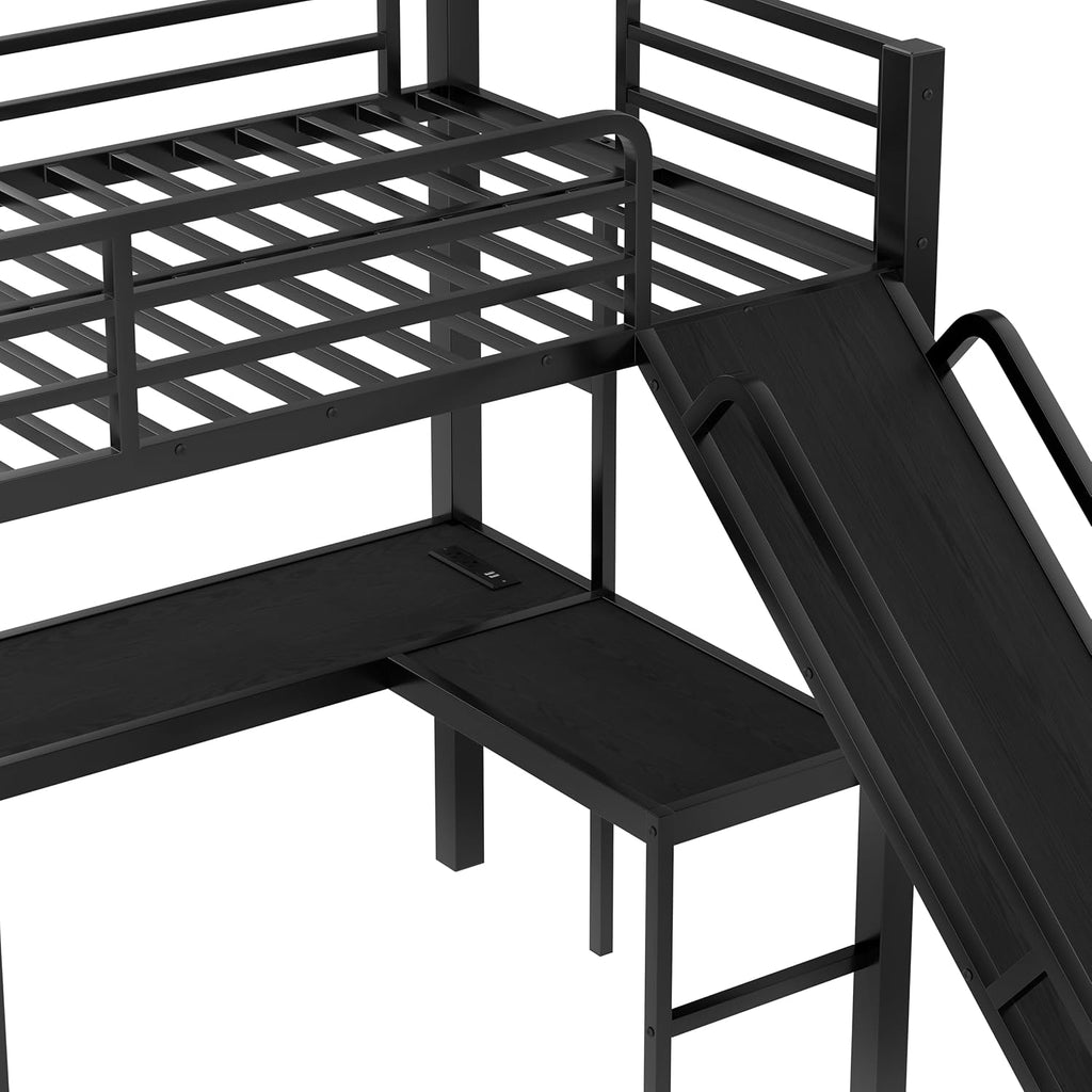 Twin XL Over Queen Bunk Bed Frame with Twin Loft Beds, Heavy Duty Triple Bunk Bed with Slide