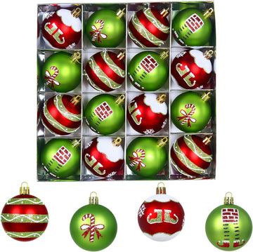 Christmas Balls Ornaments Set, 2.4 Inch Christmas Tree Ornaments, Red Green White Shatterproof Christmas Tree - Set of 16