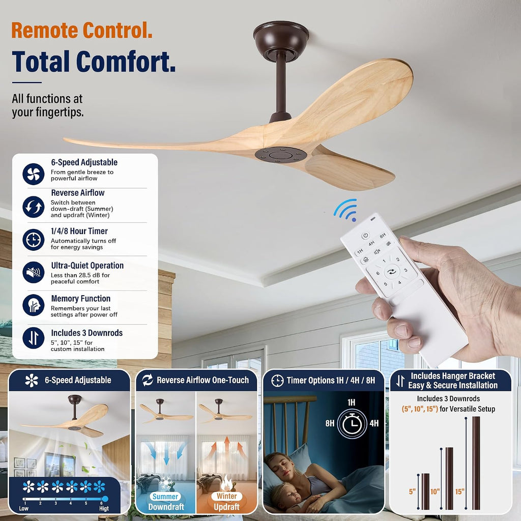 Inspired Maverick Style 52" wood ceiling fan, Oil Rubbed Bronze