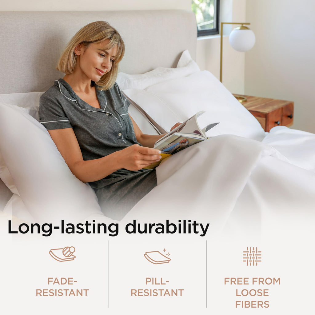 600 Thread Count Cotton Queen Sheet Set, Sateen, White, 4-Piece