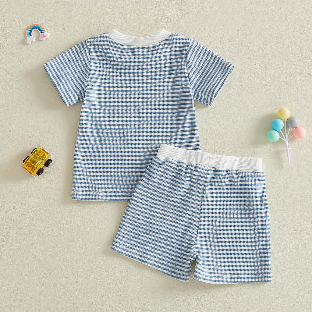 Toddler Baby Boy Summer Clothes Waffle Truck Embroidery Short Sleeve Tops T-Shirt and Shorts Sets Cute 2Pcs Outfits