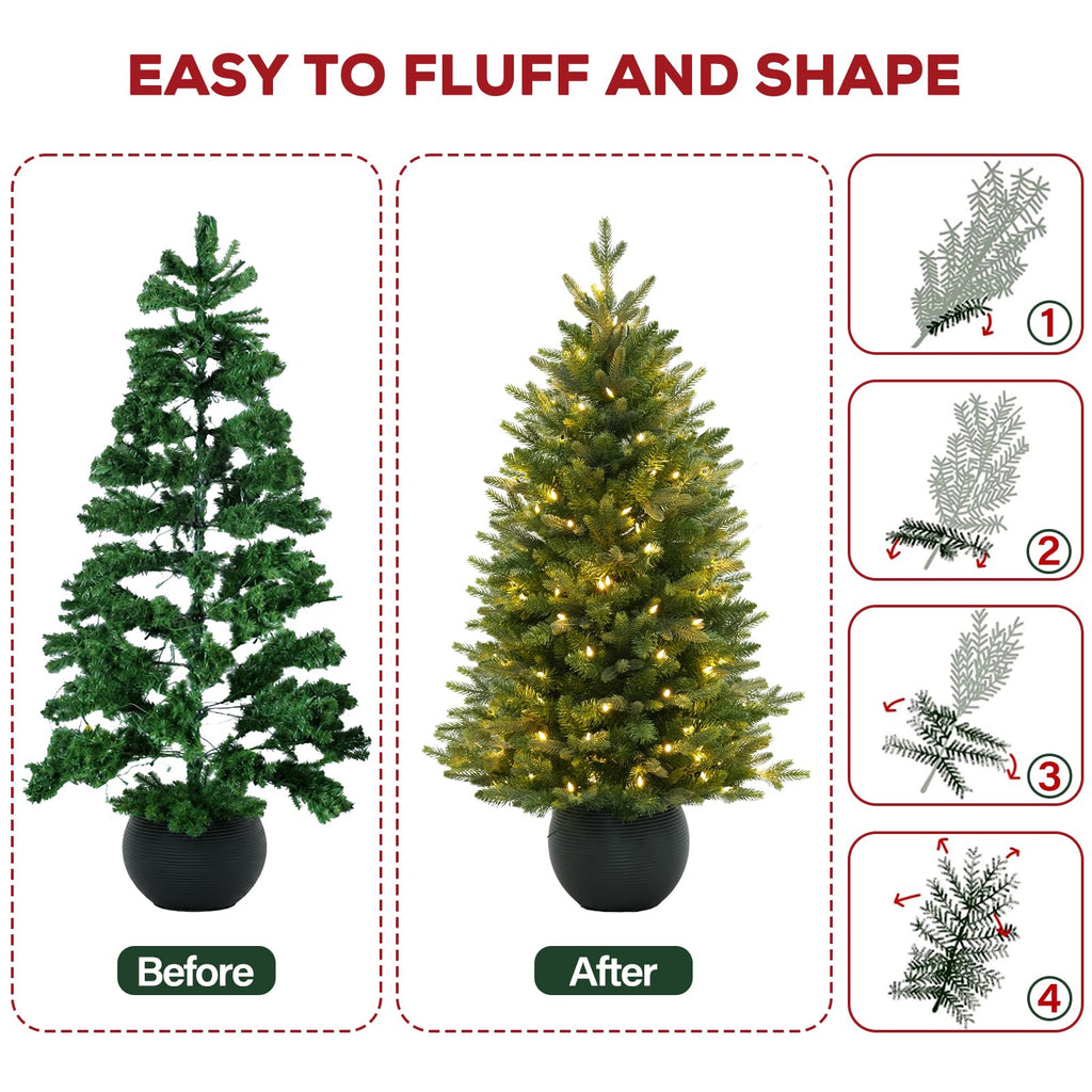 4 ft Prelit Potted Christmas Tree, 659 Realistic PE&PVC Tips