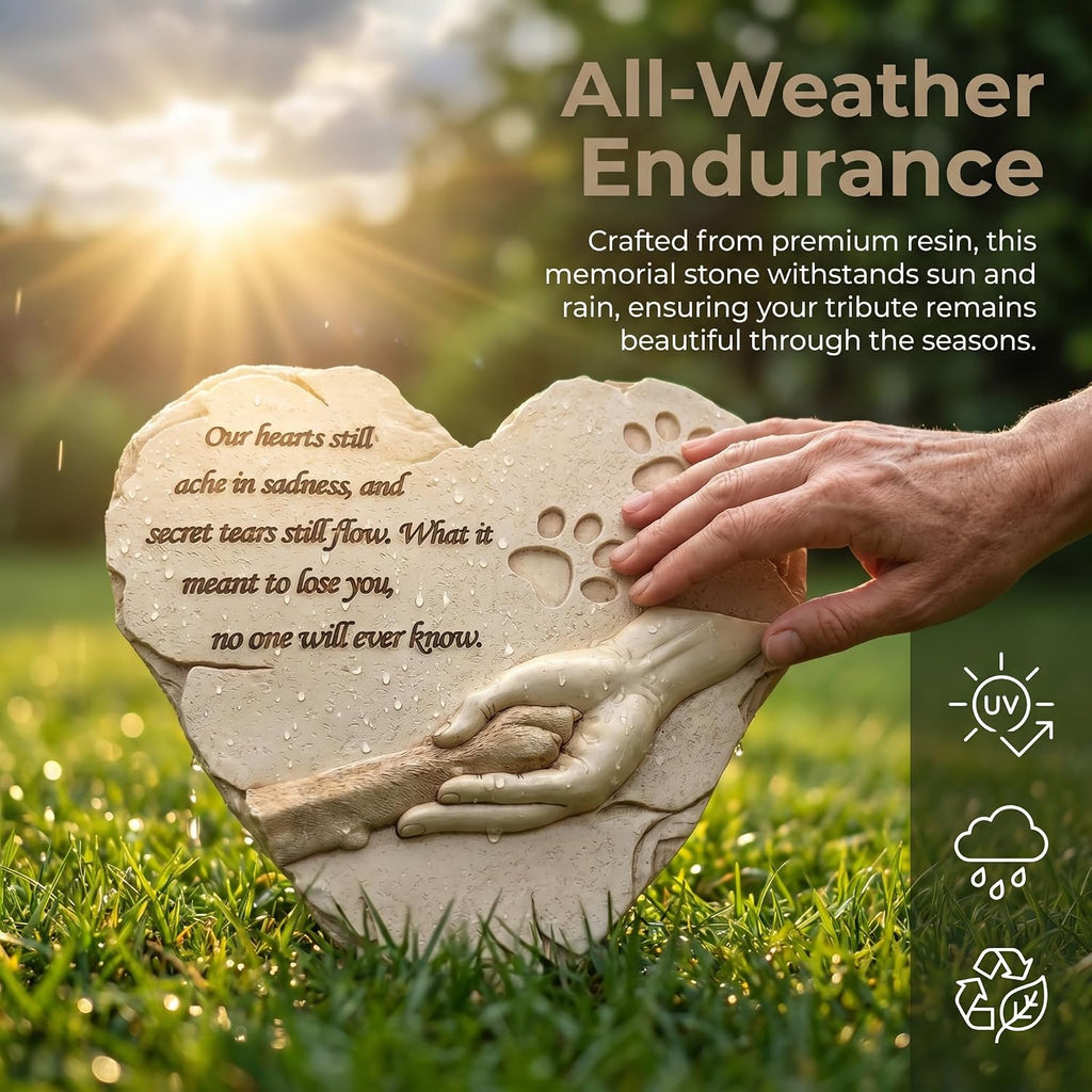 Heart Shaped Pet Dog Memorial Stones Grave Markers, Pet Dog Headstones Memorial Plaques for Garden Backyard Patio or