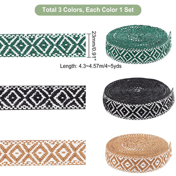 3 Colors 15 Yards Jacquard Ribbon Trim, Boho Striped Woven Trim