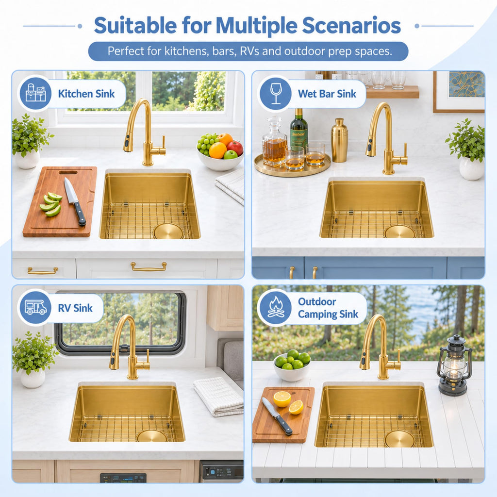 Gold Bar Sink Undermount, 16" X 18" Bar Prep Sink with Workstation