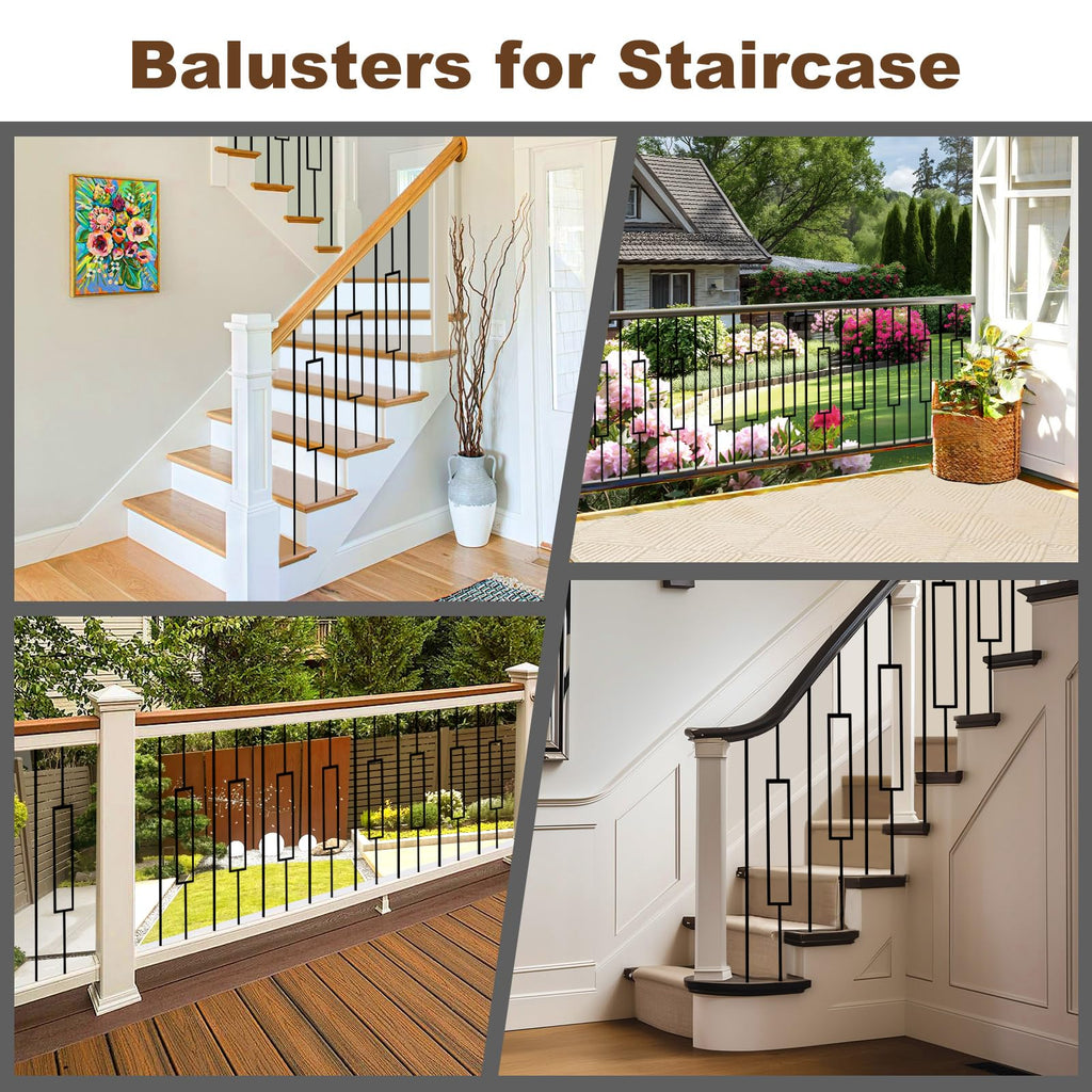 10 Pack Rectangular Hollow Stair Spindles, Wrought Iron Balusters 44" x1/2" Deck Balusters & Stair Railing - Metal