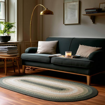 5x7 Green Oval Braided Rug - Cotton Braided Rugs for Farmhouse Style Bedrooms and Living Rooms - Area Rug for 6