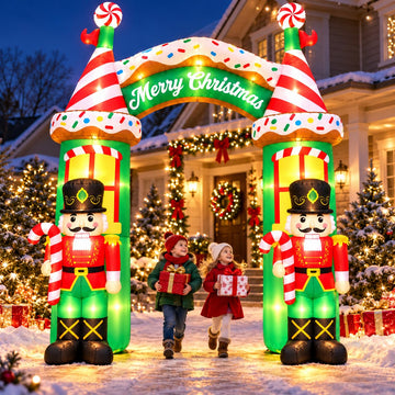 10 FT Christmas Inflatables Decorations, Outdoor Nutcracker Arch Giant Blow Up with Built-in LED Lights for Yard