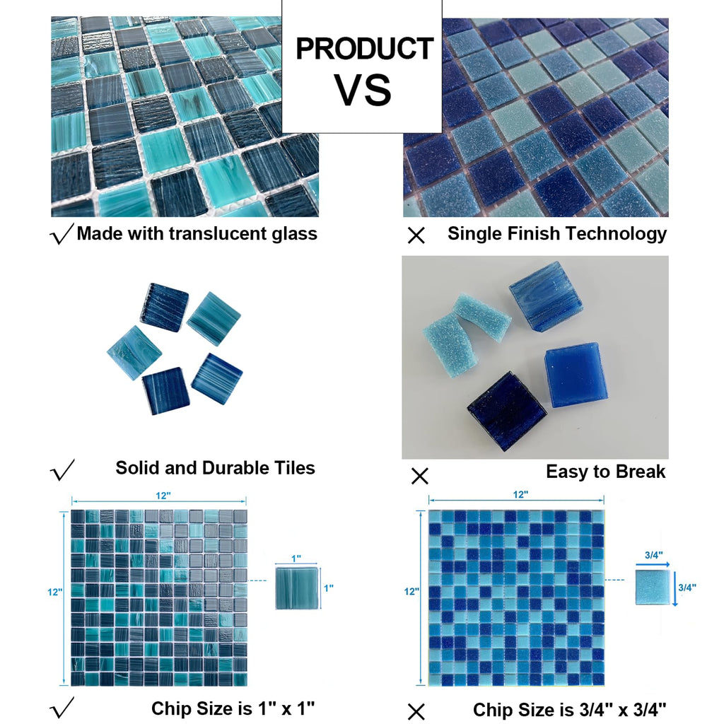 5 Sheets Glass Mosaic Tiles Backsplash, Pool Tiles, 12" x 12" Kitchen Backsplash Tile, Glass Tiles Border Shower Wall