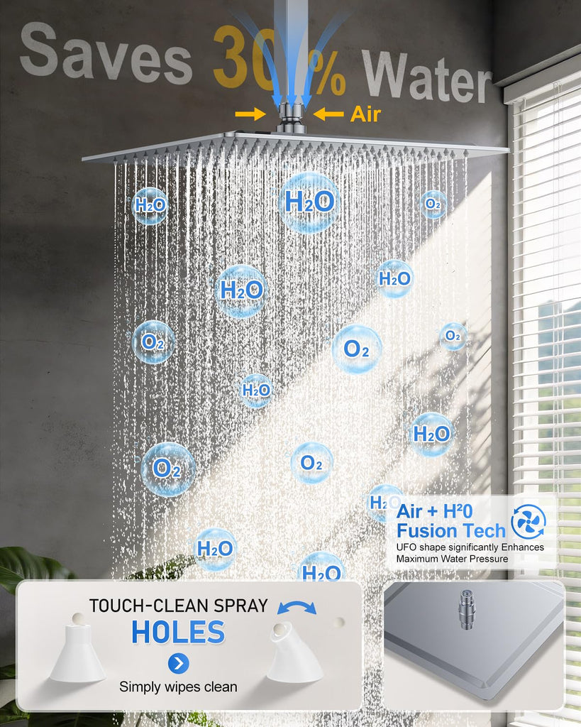 4 Function Shower Faucet Set 12" Rain Shower Head/6'' Side Shower Head and 3 Setting Handheld Ceiling Mount Push