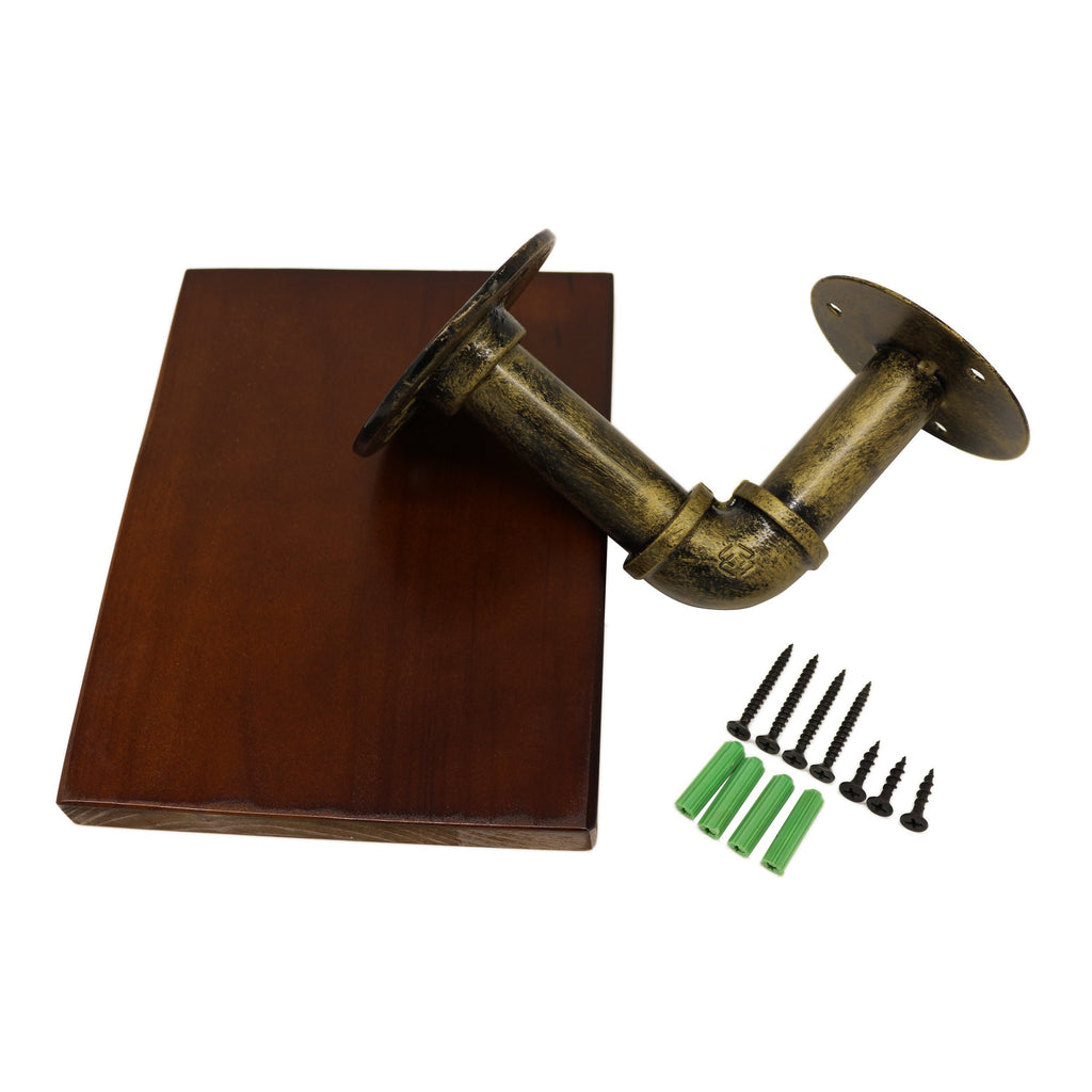 Rustic Vintage Iron Water Pipe with Wooden Board Storage Rack Wall Mounted Display Rack Simple Iron Water Pipe Art