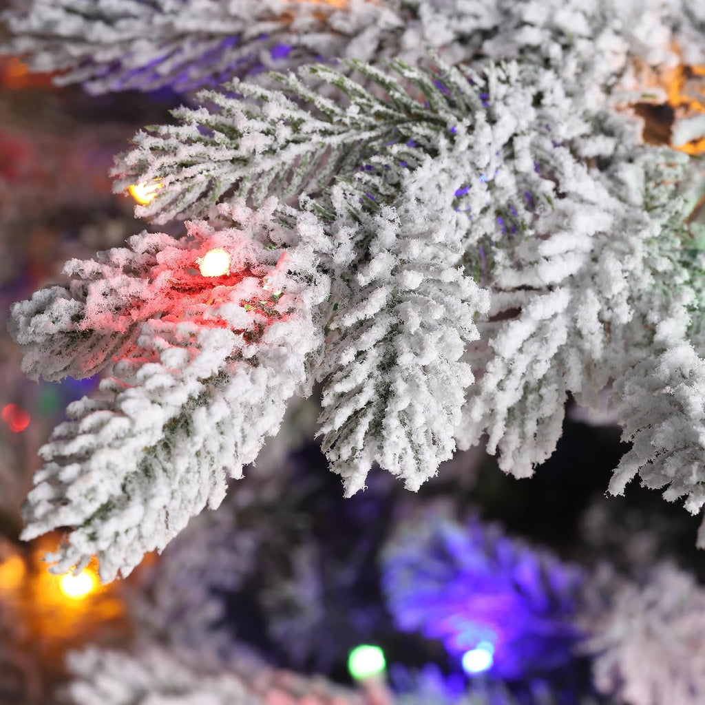 9ft Pre-Lit Artificial Christmas Tree Heavy Snow Flocked Full Christmas Fir Tree with Realistic PE/PVC Frosted
