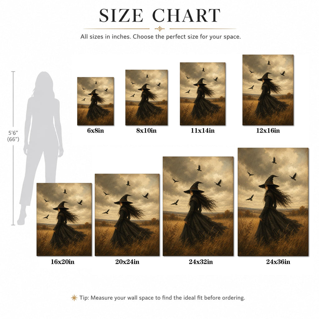 Halloween Canvas Wall Art, Retro Witch with Flying Crows Canvas Prints