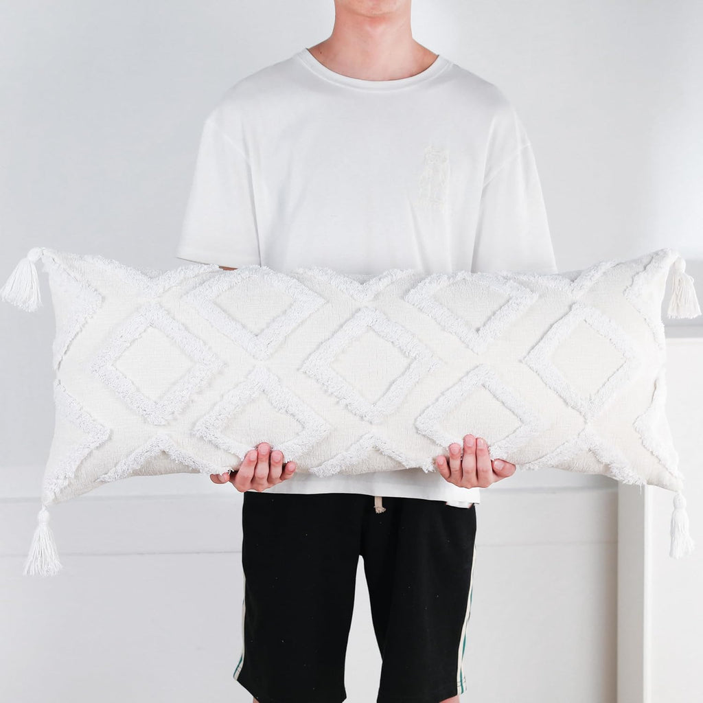 Decorative Long Lumbar Pillow Cover 14x36 Boho,Super Soft Chenille Extra Long Lumbar Pillow Case Cover with