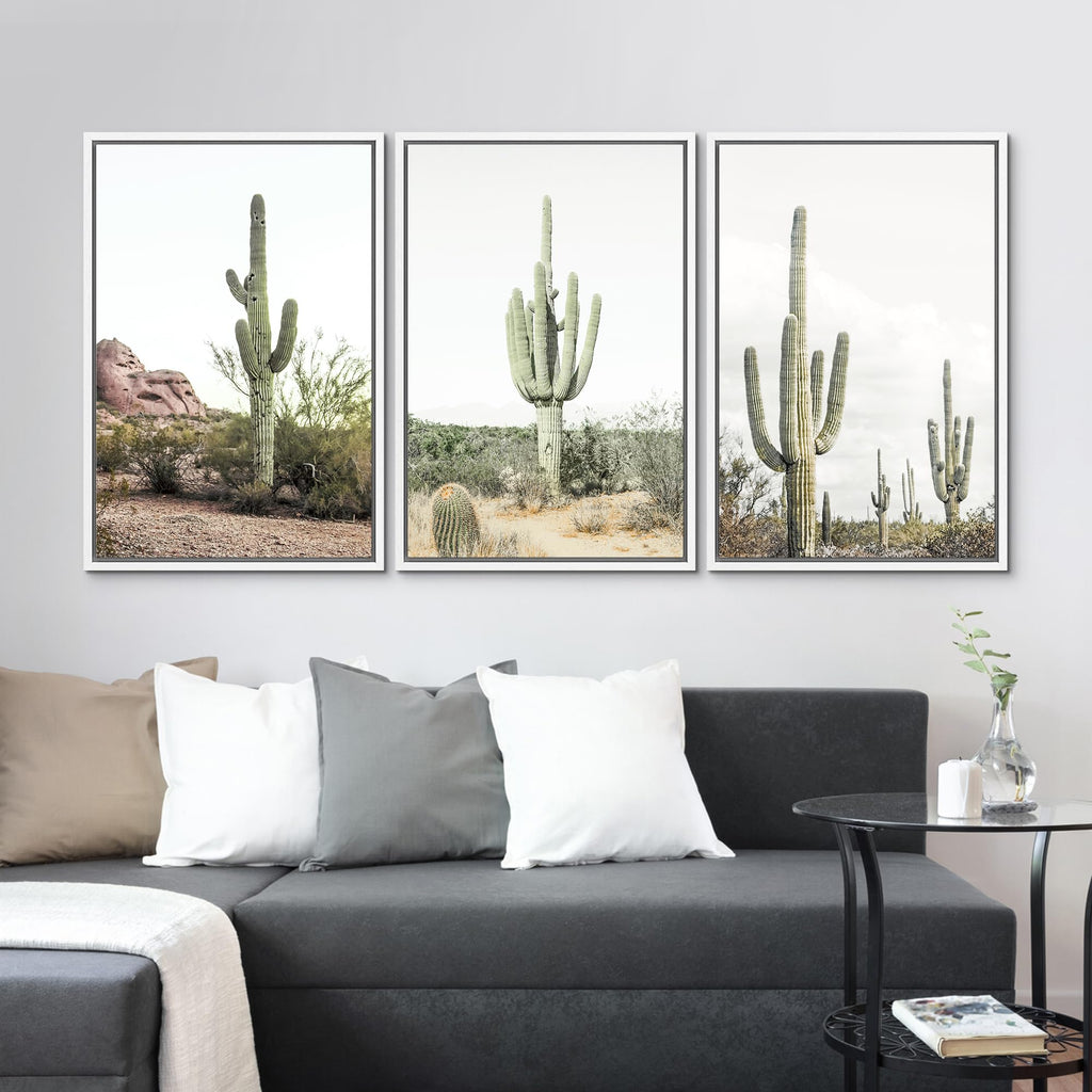Framed Canvas Print Wall Art Desert Landscape, Southwest Cactus Desert Landscape, Cactus Print, Botanical Flower