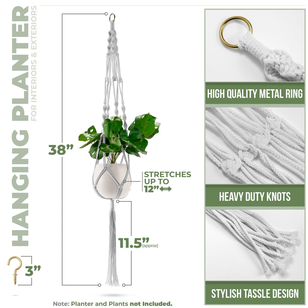 Macrame Plant Hanger [4 Pack] Indoor Outdoor Hanging Plant Pots Cotton Rope, Elegant, Garden
