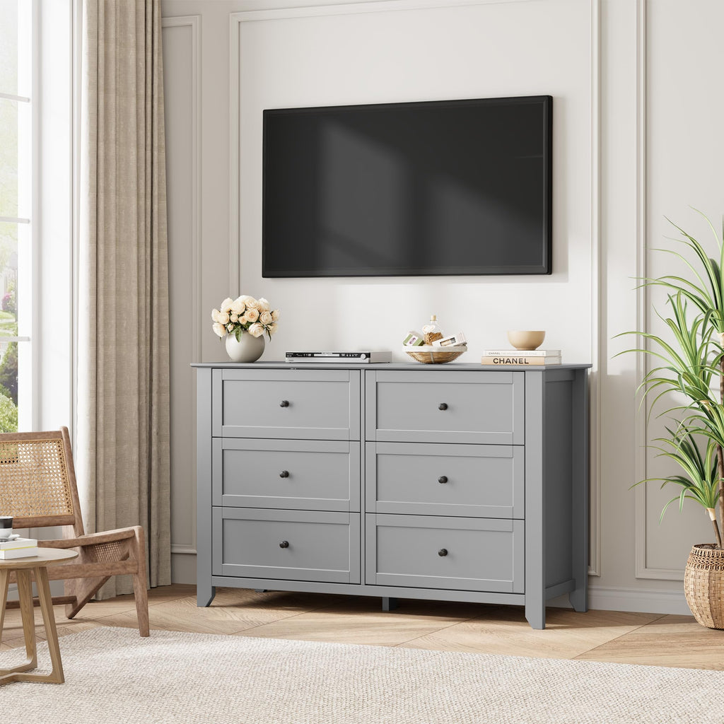6 Drawer Dresser, Grey Modern Large Chest