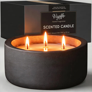 20oz Large Decorative Black Candle - Dark Botanical Lavender & Juniper, 3 Wick Fall Scented Candle for Women & Men