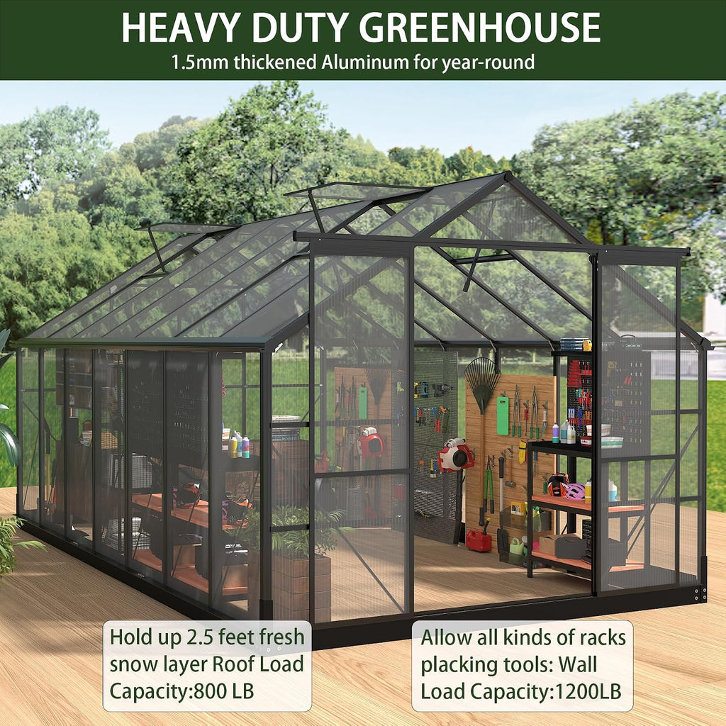 Greenhouses for Outdoors, 8x14.2 FT Polycarbonate Greenhouses with 2 Adjustable Roof Vent, Windproof, Walk-in