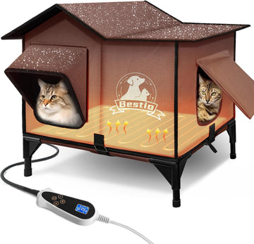 Large Heated Cat House for Outside 21x17x17 in with Elevated Base Cat-Attracting Eave Design Feral Stray