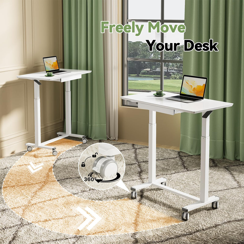 35inch Glass Standing Desk, Height Adjustable with Drawer