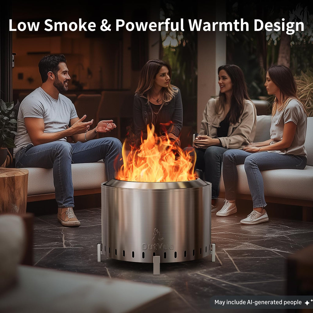 22 inch Stainless Steel Smokeless Fire Pit with Waterproof Cover