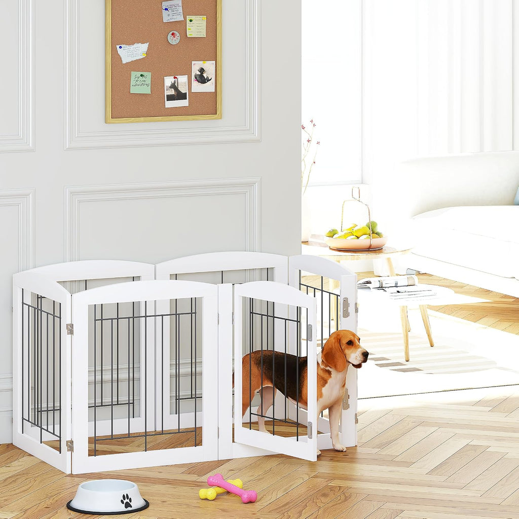 6 Panels Dog Gate Indoor with Walk Through Door, Foldable FreeStanding Pet Gate for Doorways, Stairs, the Houes, Pet