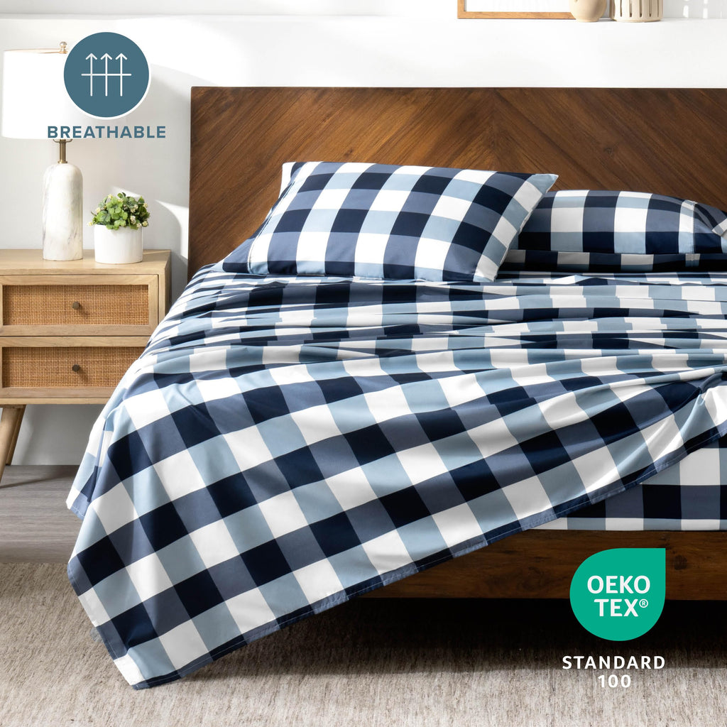 Printed Sheet Set - 1800 Ultra-Soft (Full, Gingham Blue)