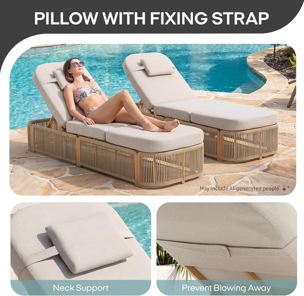 Outdoor Chaise Lounge Chairs Set of 2, 5-Position Adjustable Patio Reclining Lounge Chairs with Cushion, All-Weather