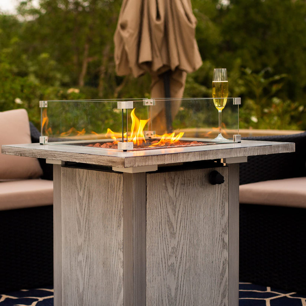 Fire Pit Wind Guard, 17.5 Inch Square Fire Pit Glass Wind Guard