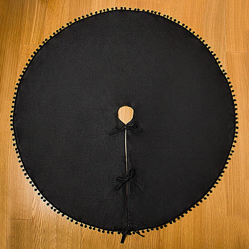Christmas Tree Skirt, Black Christmas Tree Skirt 48 inches Soft Double Layer Burlap Tree Skirt with Pom Pom
