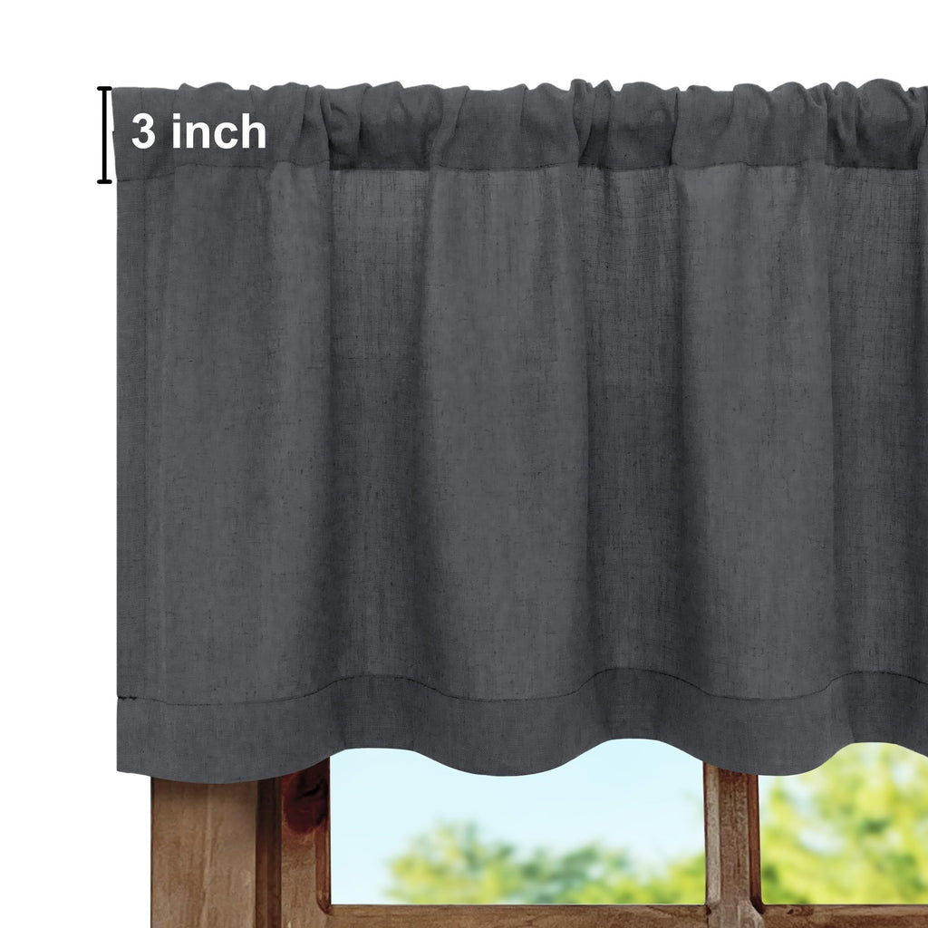 Dark Grey Valance for Window - 18 Inch Length, Light Filtering Sheer Linen Cotton Kitchen Valance, Small Window