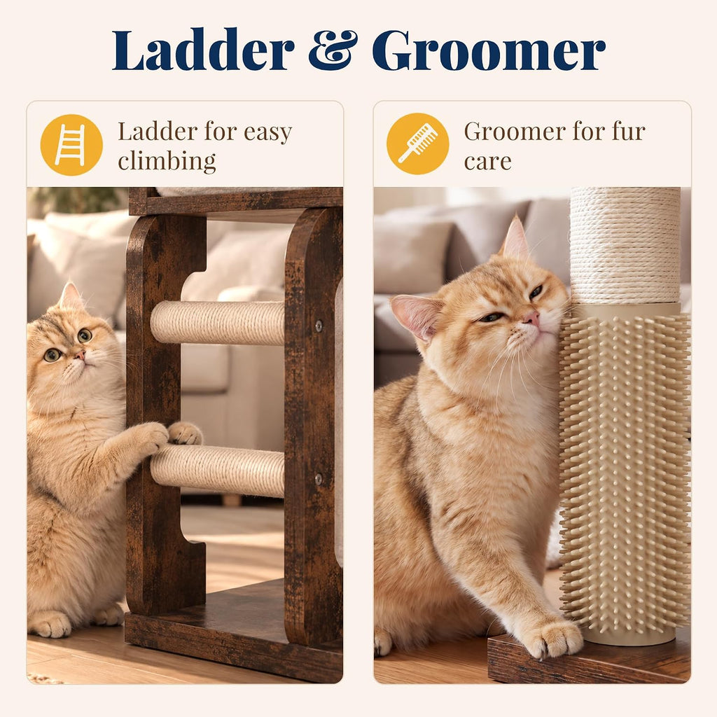 Wooden Cat Tree Tower with Large Condos, 2 Platforms