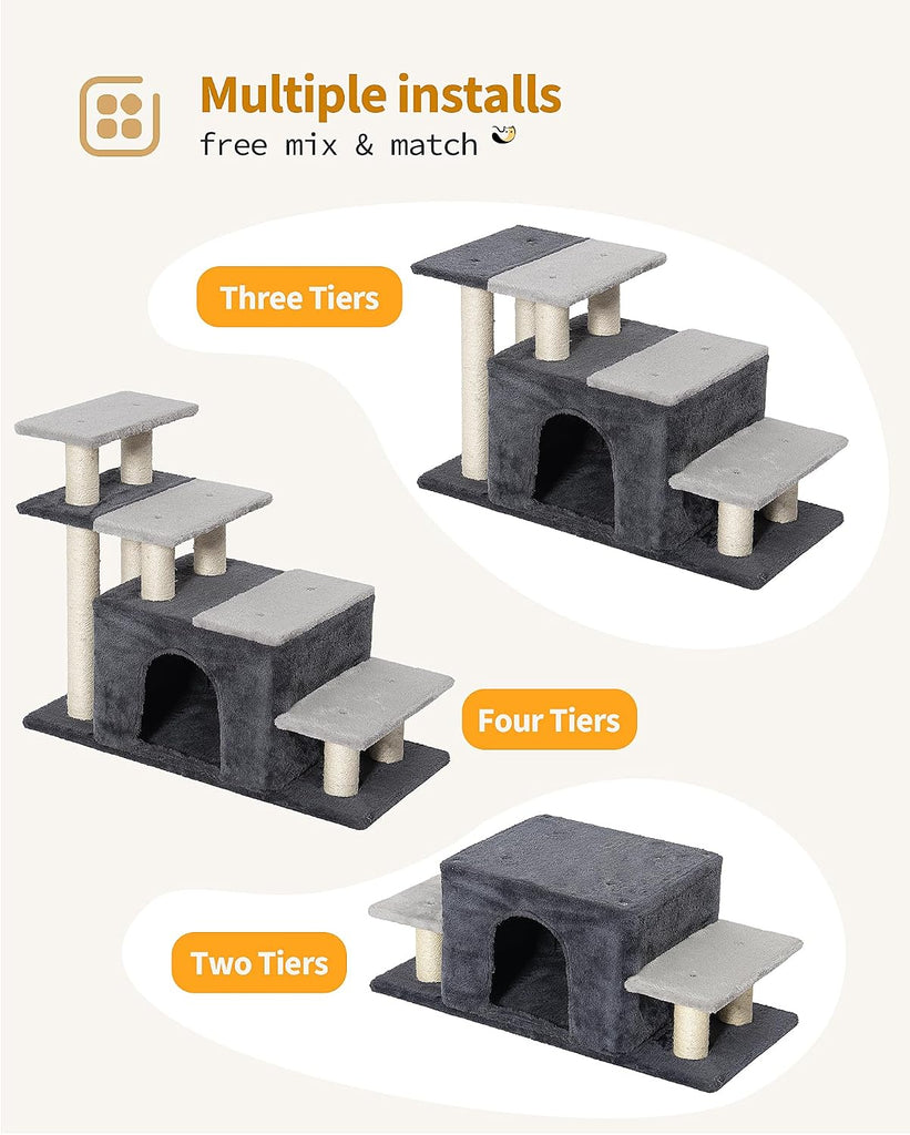 4-Tier Cat Stairs for High Bed with 22'' Cat Scratching Post