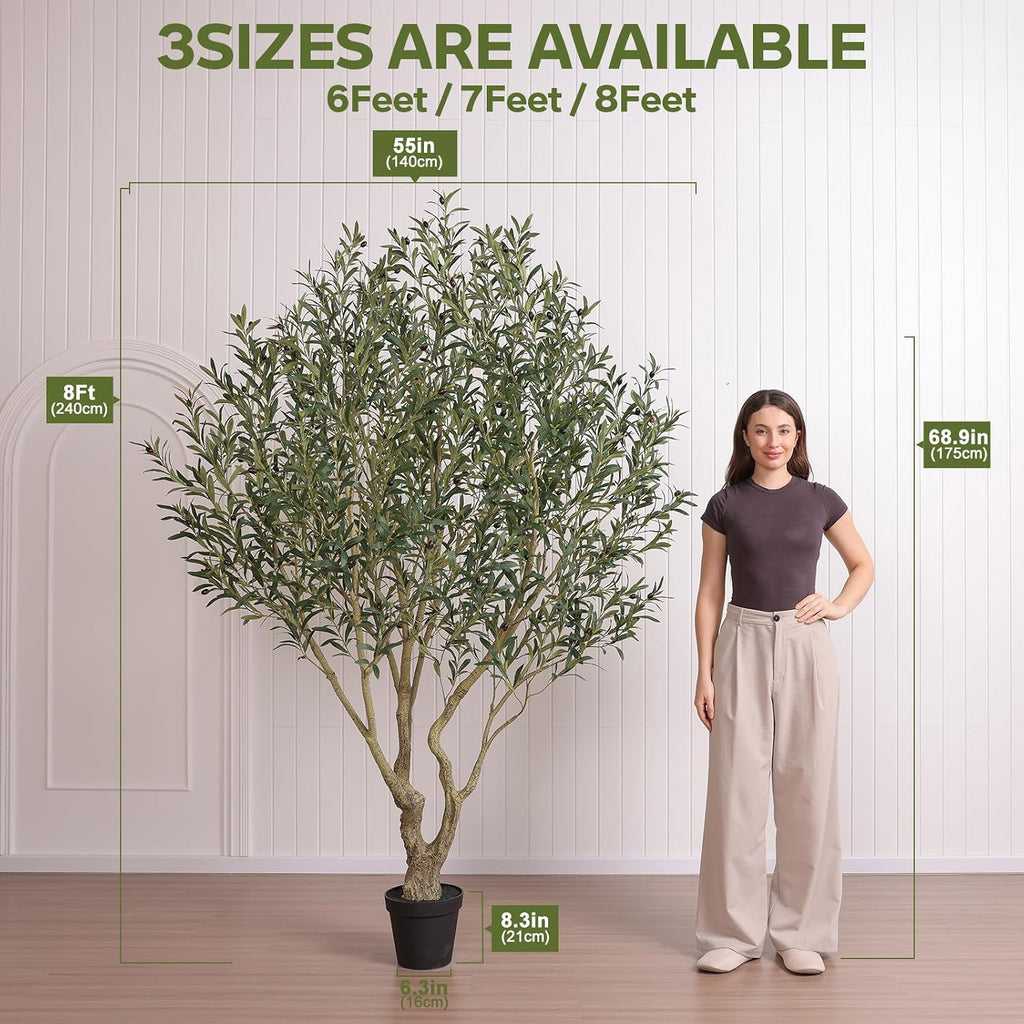 Olive Tree Artificial Indoor 8ft - Large Fake Plants - Realistic Faux Olive Tree in Pot - Tall Artificial Plants